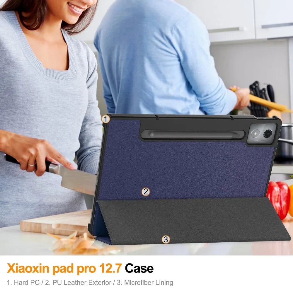 For Xiaoxin Pad Pro 12.7 2025 Tri-Folding Stand Smart Tablet Case for Lenovo XiaoxinPad Xiaoxin Pad Pro 12.7 2025 Cover funda
