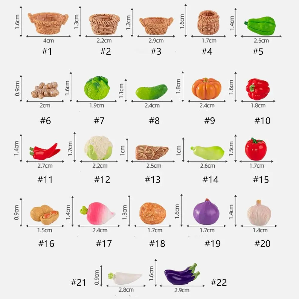 Mini Vegetable Figurines Resin Garlic Red Pepper Lettuce Cucumbers Pumpkin Ginger Baskets Diy Dollhouse Kitchen Vegetable Model