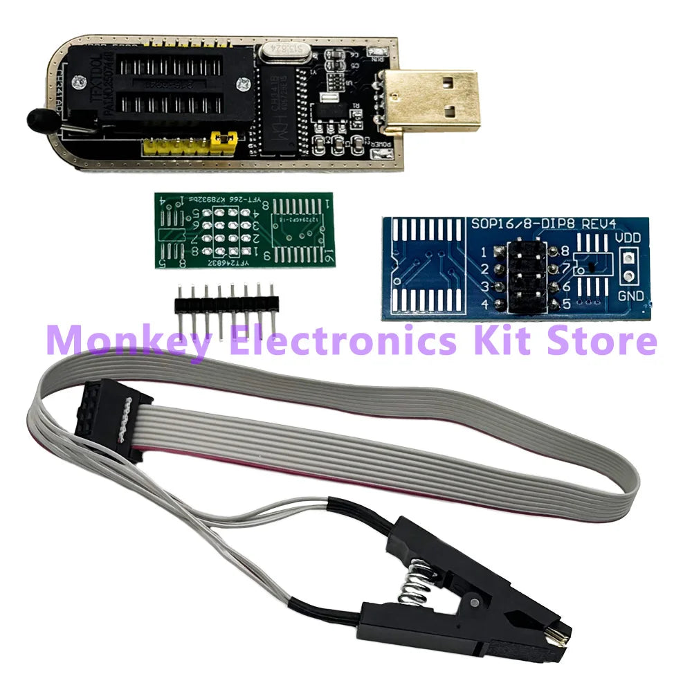 CH341A/B Programmer adapter+SOP8 clip+SOIC8 adapter with cable+1.8V adapter CH341A EEPROM Flash BIOS USB programmer ZIF adapter