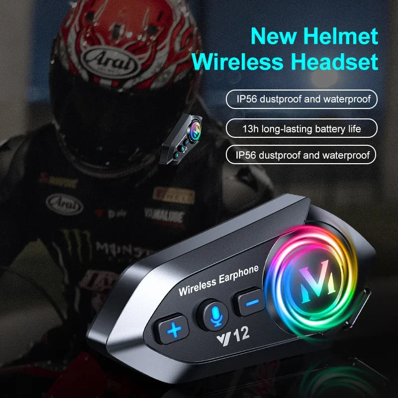 Bluetooth 5.4 Motorcycle Helmet Headset 500mAh Battery Life Wireless Hands Free Headphone Waterproof Noice Reduction Earphone
