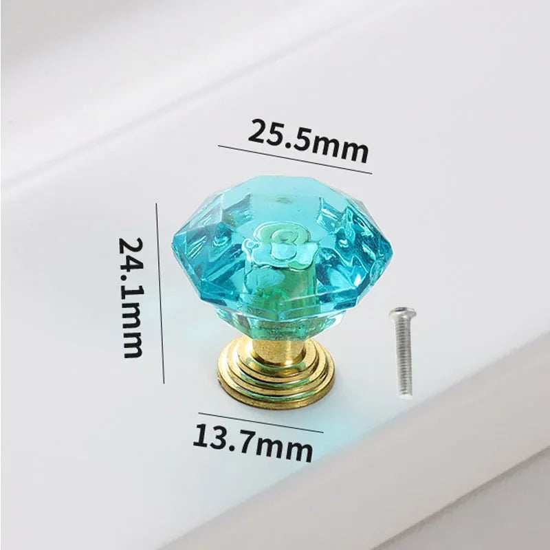 1pc Diamond Shape Design Colorful Crystal Glass Knobs Cupboard Drawer Pull Door Kitchen Cabinet Wardrobe Handles Hardware