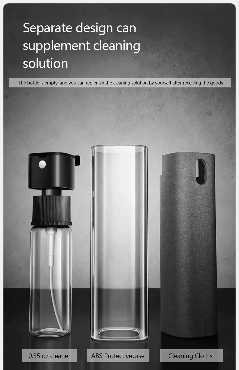 Mobile screen cleaner 2-in-1 spray wipe tablet LCD laptop cleaning tool for oil removal and fingerprint prevention