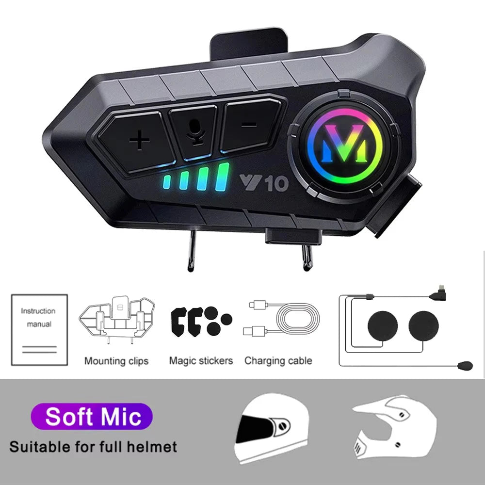 3D Motorcycle Helmet Headset With LED Earphone Bluetooth 5.3 Stereo Waterproof For Android iOS Smart iPhone Universal Headset