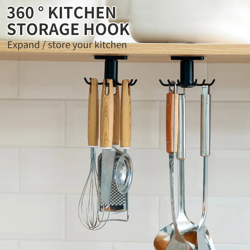 360 Degrees Rotated Kitchen Hooks Self Adhesive 6 Hooks Home Wall Door Hook Handbag Clothes Ties Bag Hanger Hanging Rack