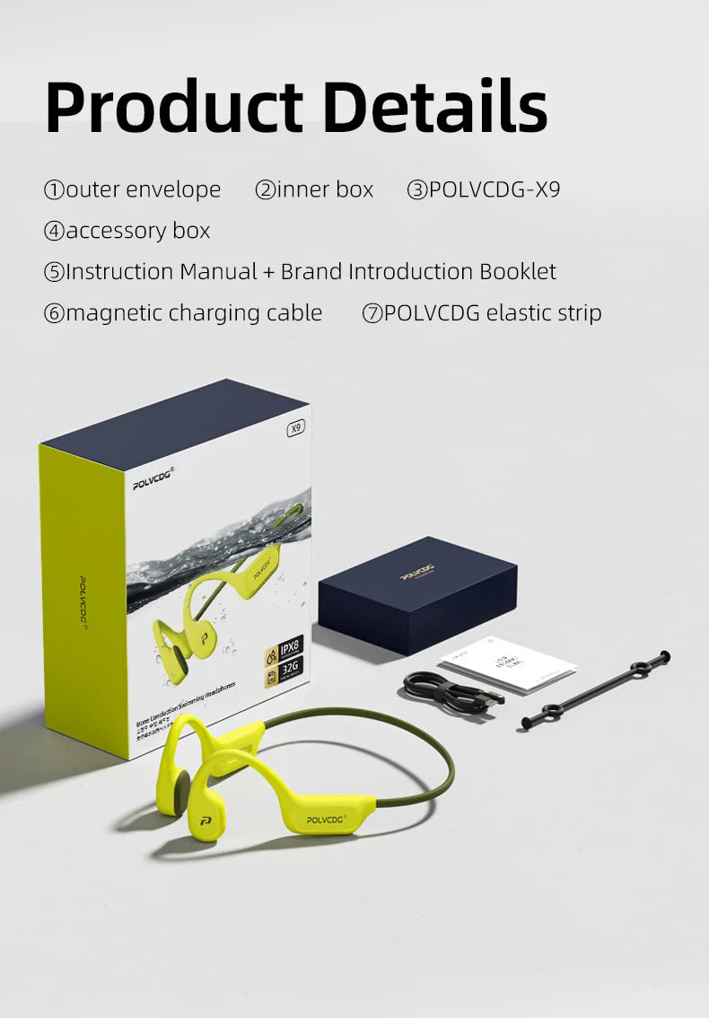 POLVCDG X9 Bone Conduction Earphones 32G IPX8 Waterproof Open Design for Swimming Running Cycling Hanging Earphones