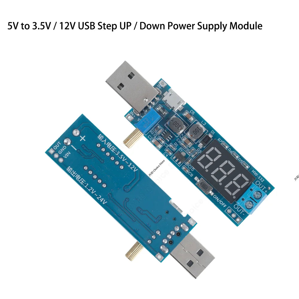 Adjustable DC-DC Boost Buck Converter Module, USB Input Step Up Step Down Power Supply Module Output 1.2V-24V