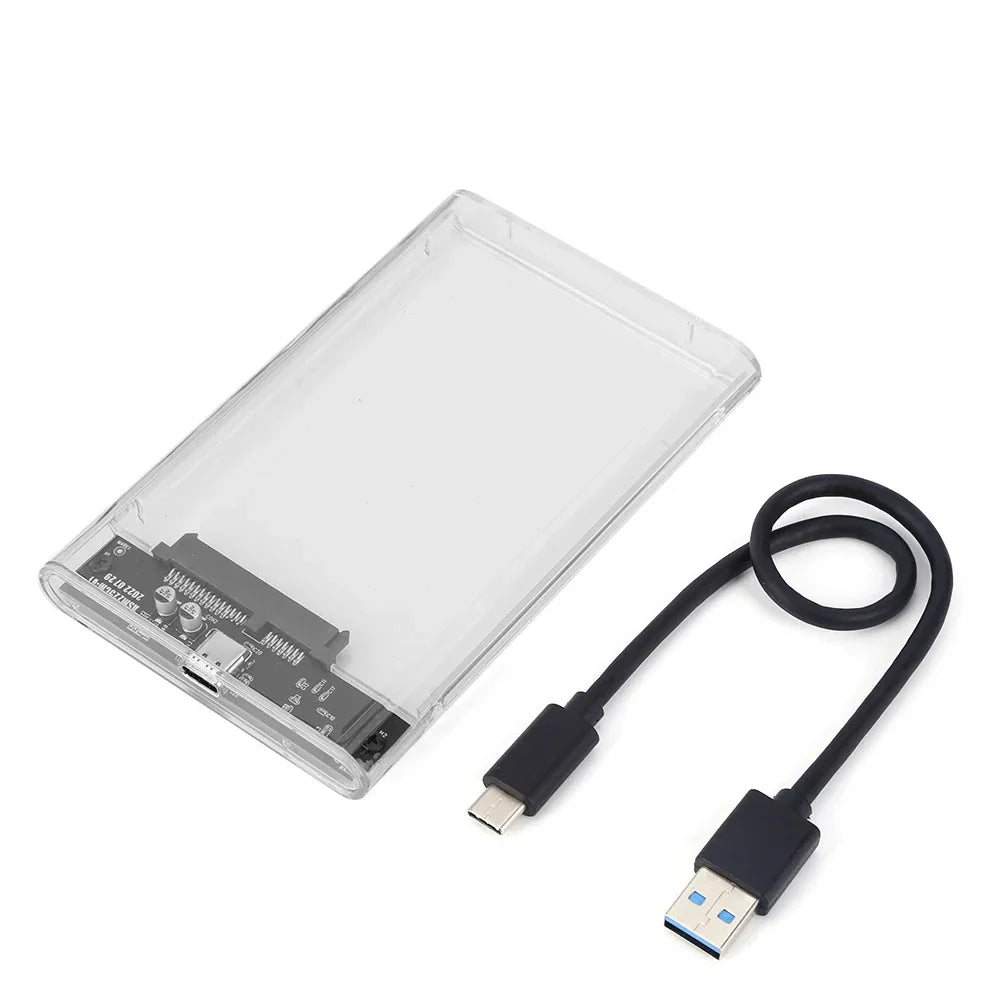 USB External Hard Drive Enclosure 2.5 inch SATA to USB UASP Clear Portable Hard Drive Case 2T HDD Tool-Free Transparent