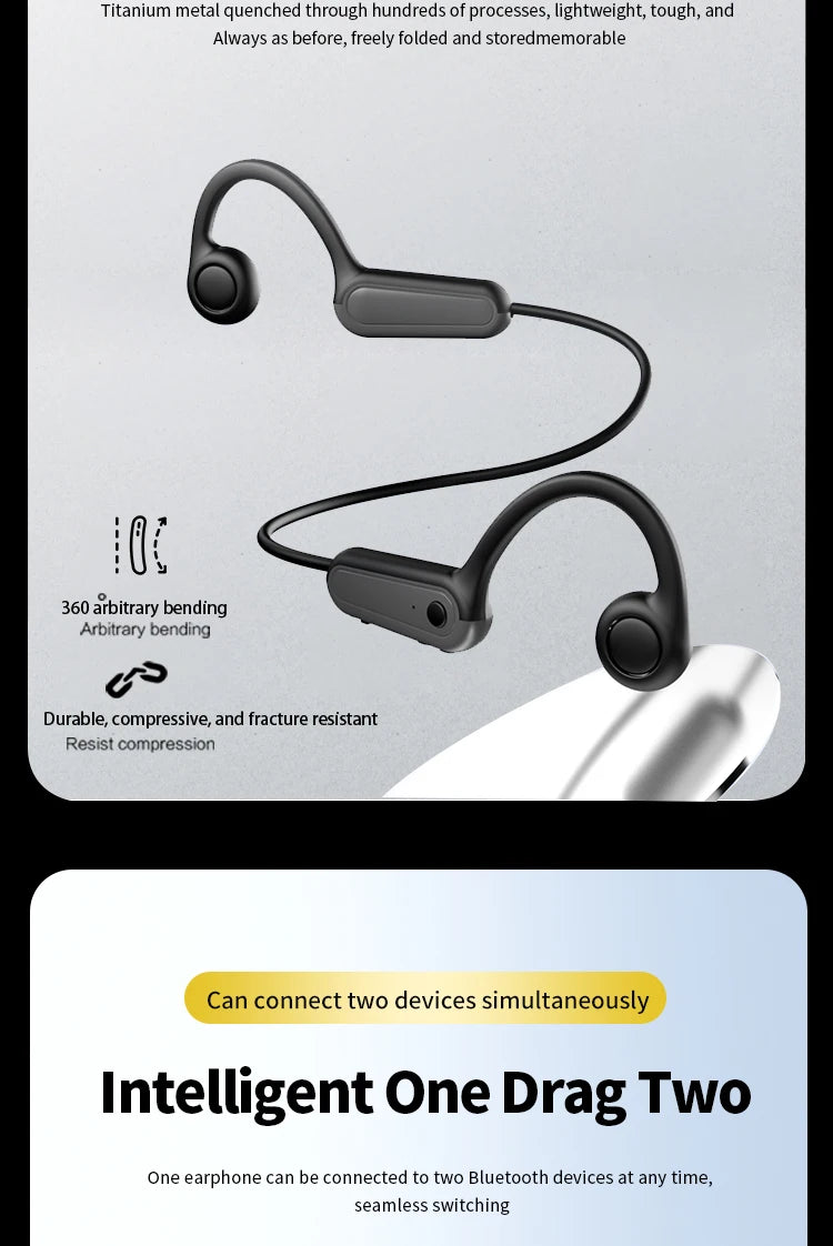 B8 True Bone Conduction Earphones Bluetooth 5.3 Sports Wireless Headphones Ear Hook IPX5 Waterproof Headset for Running Driving