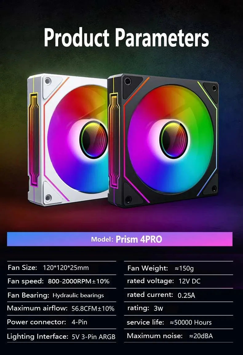 LDPCSJ PRISM 4 RS 12cm ARGB 4 Pin Computer Case Fan Quiet Cooling 12V Large Air Volume 1200RPM for Desktop Gaming PC Build