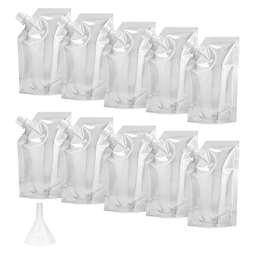 10Pcs 350ML-1000ML Wine Liquor Pouch Food Transparent PET Sneak Alcohol Flask Hide Drinking Bag Funnel Kitchen