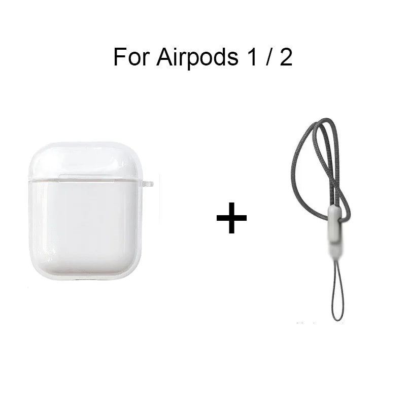 Clear TPU Earphone Case for Airpods 4 3 2 1 Pro Pro2 Shockproof with Lanyard Strap for Airpods Charging Case Transparent Cover