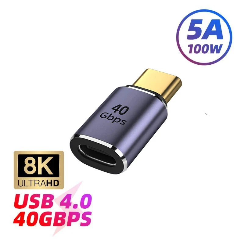 40Gbps Mini USB C Right Angle Adapter U-Shape Thunderbolt3 USB C to Type C Adapter Connector USB4.0 8k@60hz 100w Fast Charging