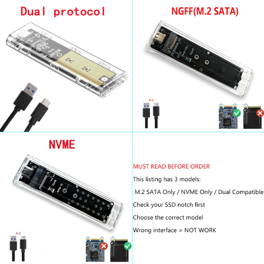 M.2 NGFF/NVME to USB3.0 Mobile Hard Disk Case SATA SSD Type-C 5Gbps Enclosure Adapter