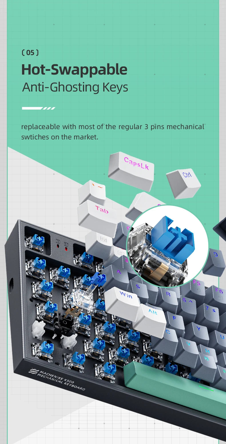 MACHENIKE K500 Mechanical Keyboard Wired Gaming Keyboard K500-B94 Hot Swappable 94 Keys 90% Layout RGB BackLight for PC Laptop