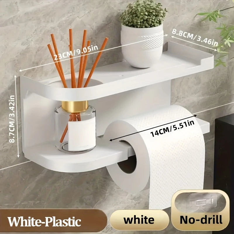 Self Adhesive Toilet Paper Holder with Phone Shelf Stainless Steel Wall Mounted Toilet Paper Roll Holder - Rustproof