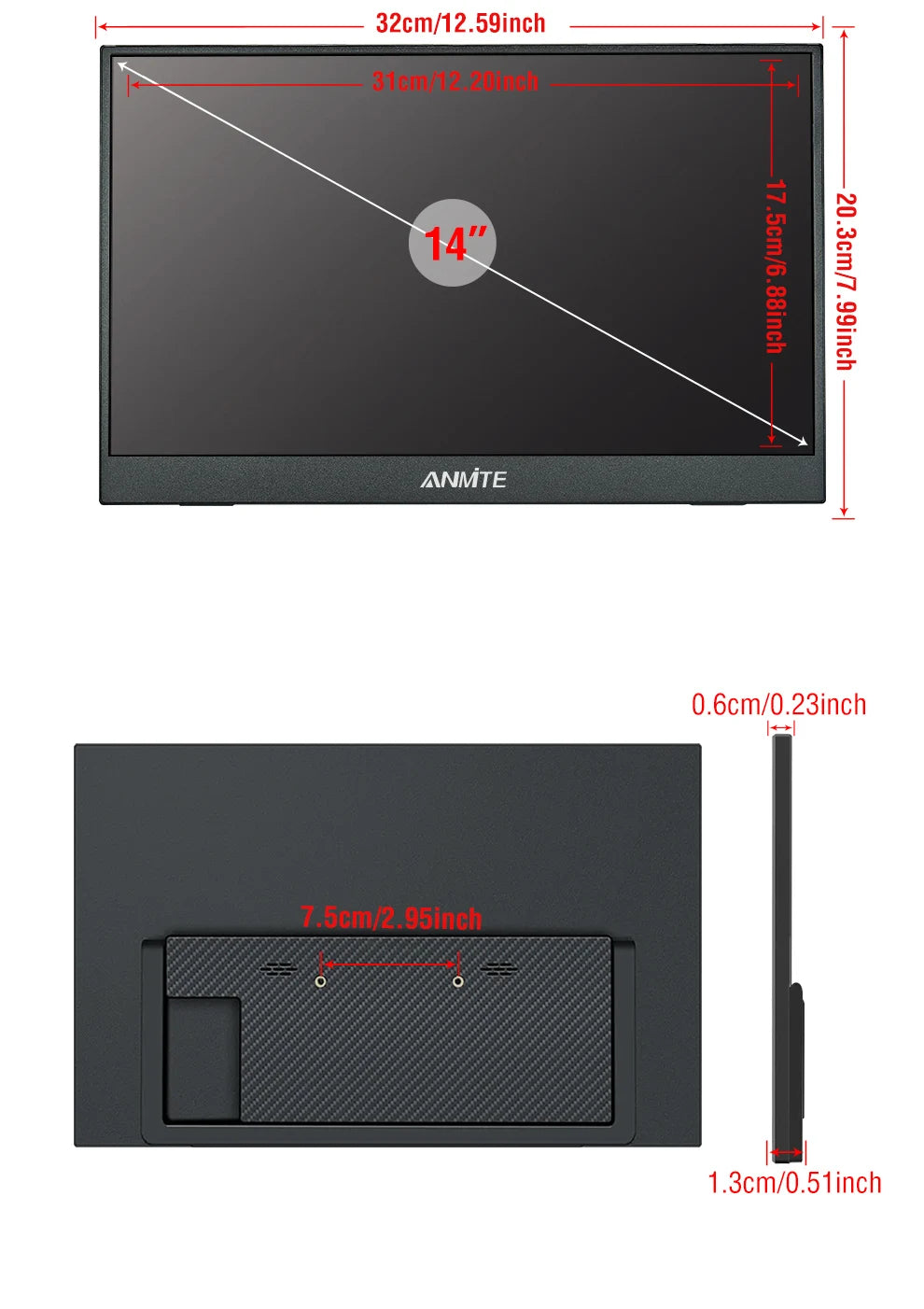 14 Inch Portable Touch Monitor Non-touch Optional 16:10 400cd/m2 Gaming Computer Expand Display For XBox PS4/5 Switch Loptop