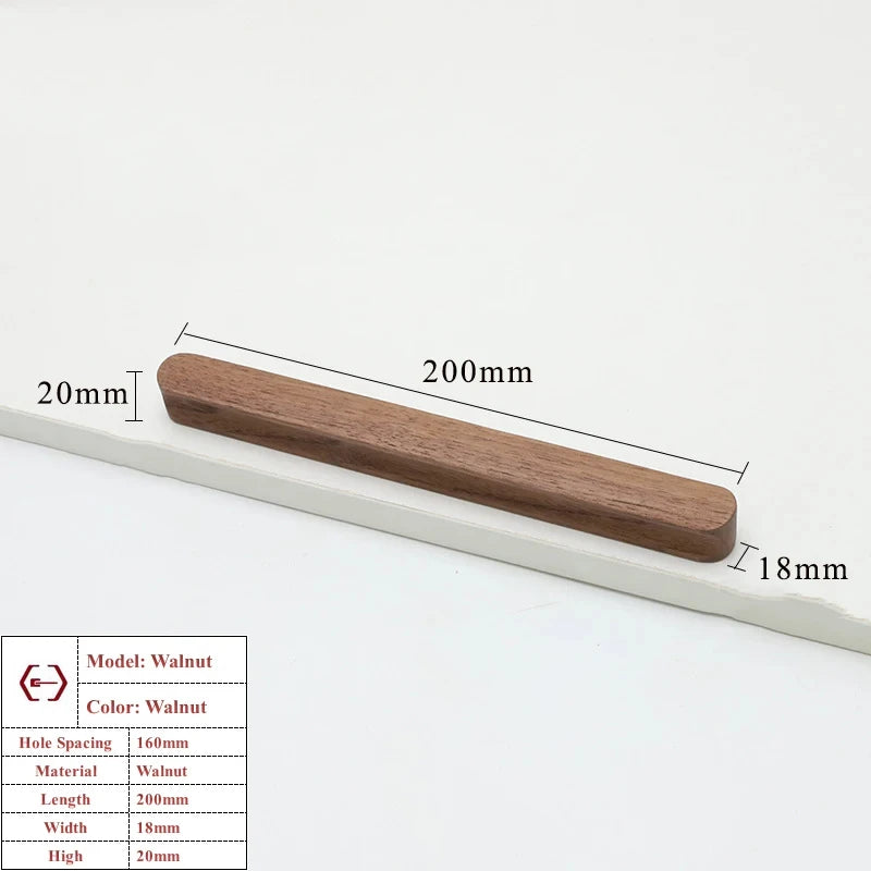 Walnut Beech Kitchen Cabinet Handle Drawer Solid Wood Furniture Door Drawer Round Knob Cupboard Wooden Handle Hardware Long Pull