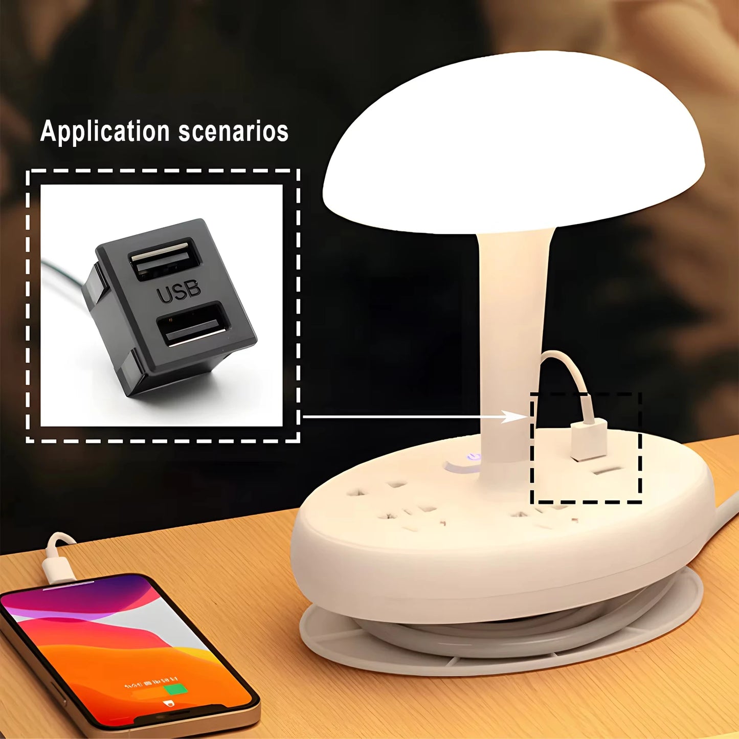 Double Layer USB Female Base Type-C Socket with Cable Connector Female USB Lamp Charging Power Socket for Electronics