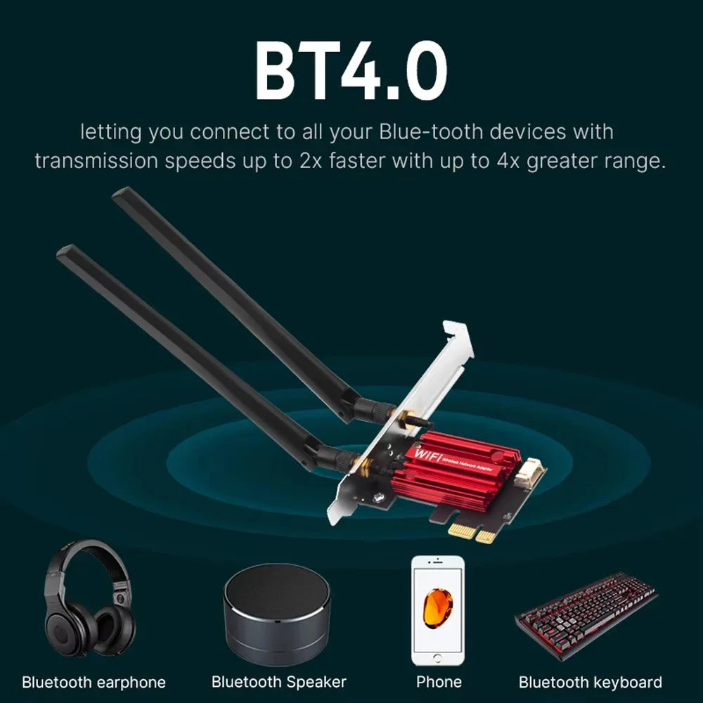 KEBIDUMEI WiFi 5 PCI-E Wireless Adapter Network Card AC1200 Dual Band 2.4G/5GHz 802.11AC For Bluetooth 4.0 Desktop Laptop Win11
