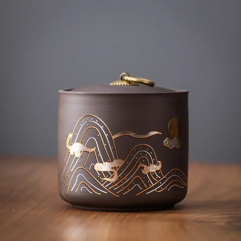 New Ceramic Red Porcelain Tea Jar Creative Sealed Storage Tank Black Tea Puer Storage Kitchen Storage Tool
