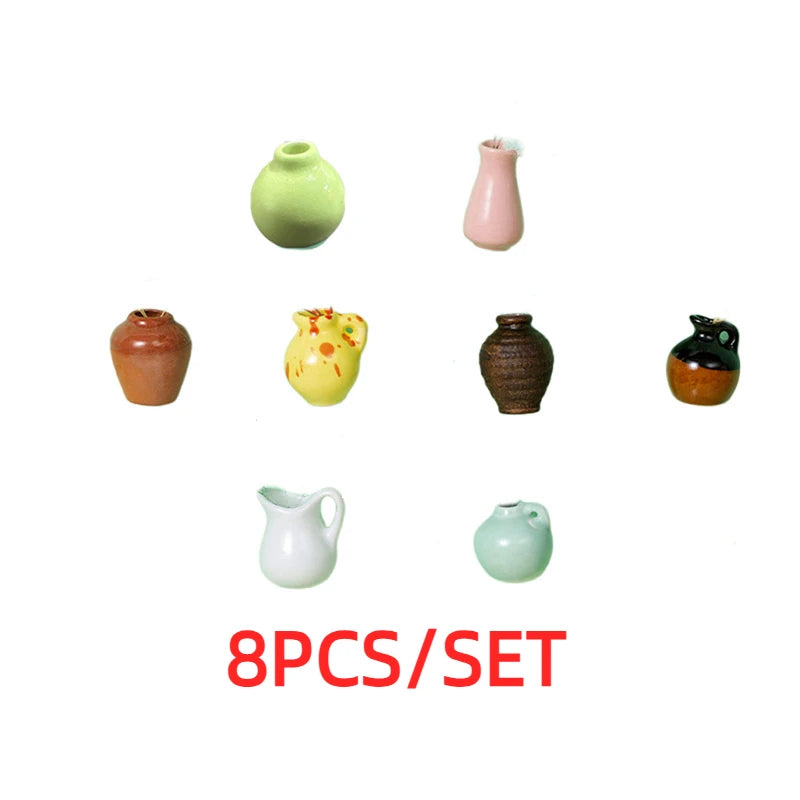 8PCS Mini Ceramics Vase Fridge Magnet DIY Porcelain Vase Refrigerator Magnet Message Sticker flowers Plant on Kitchen Gift