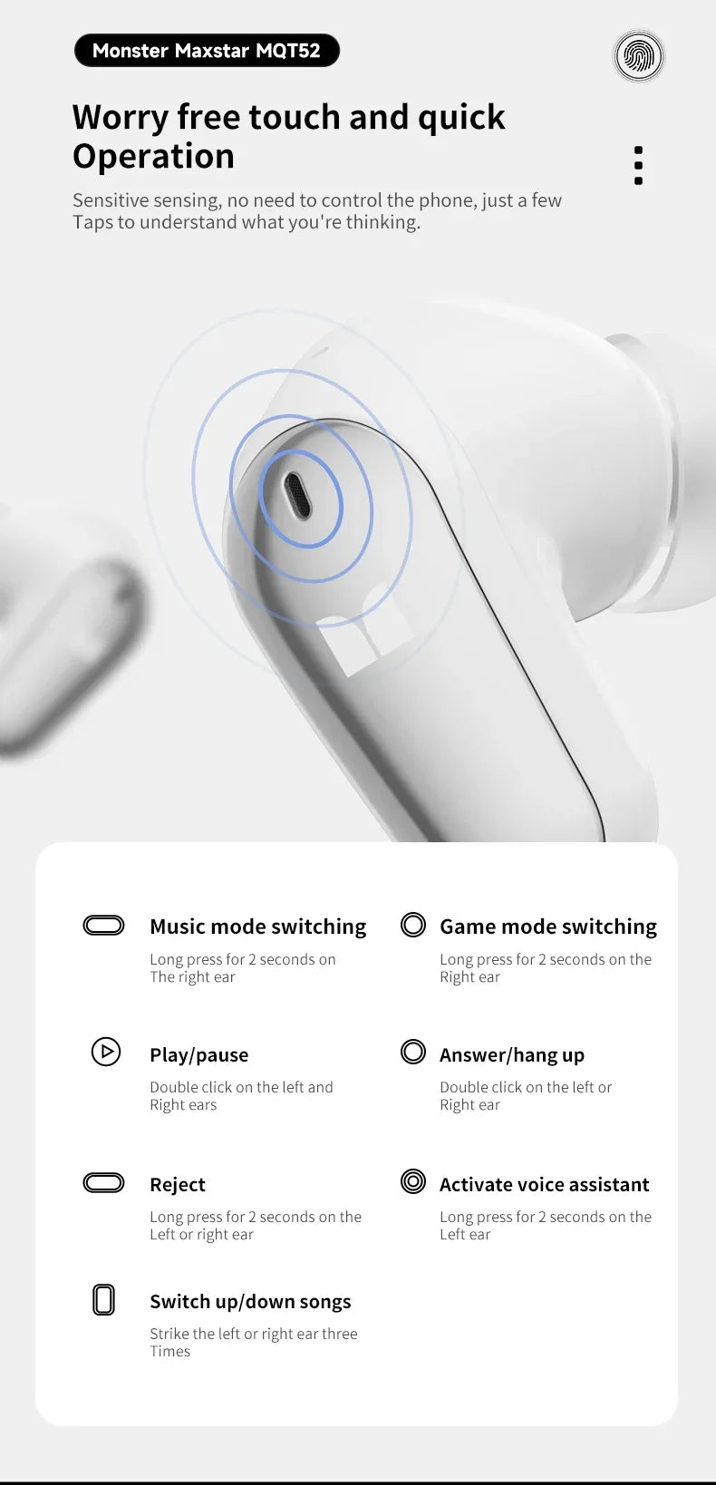 Monster MQT52 Wireless Headphones Bluetooth 5.4 HIFI Stereo Earphones Talking Noise Canceling Music  Gaming Headset with Mic