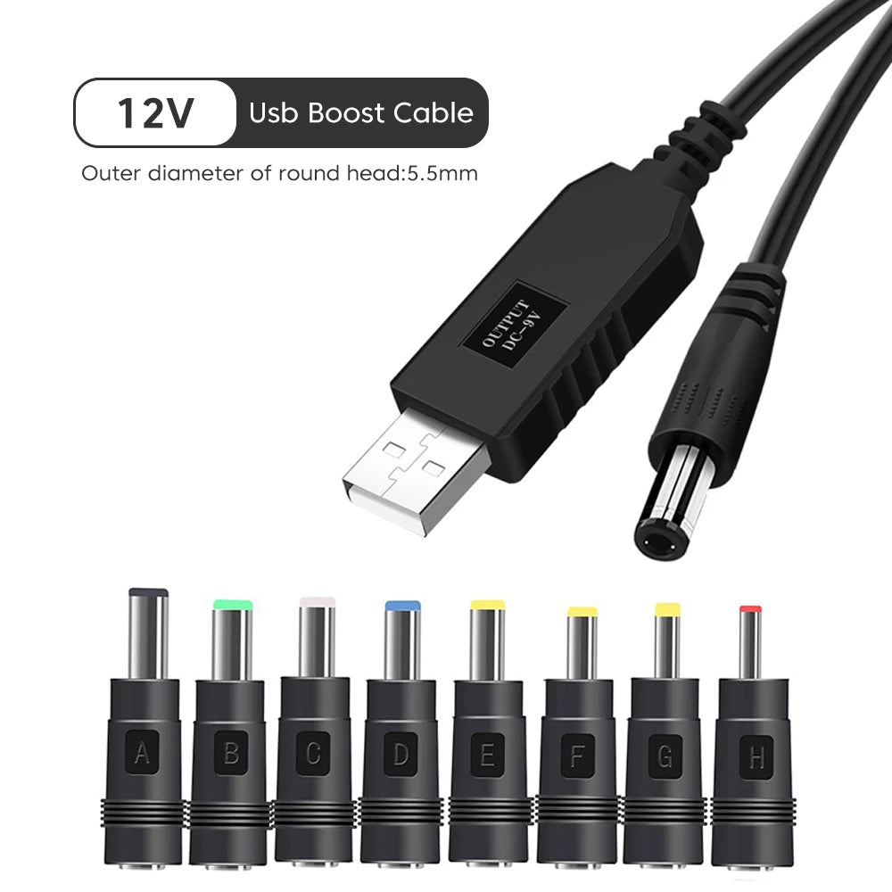 5V to 12V Boost Converter Cable with 8 Connectors for WiFi Routers Modems Fans Speakers - Power Adapter Upgrade