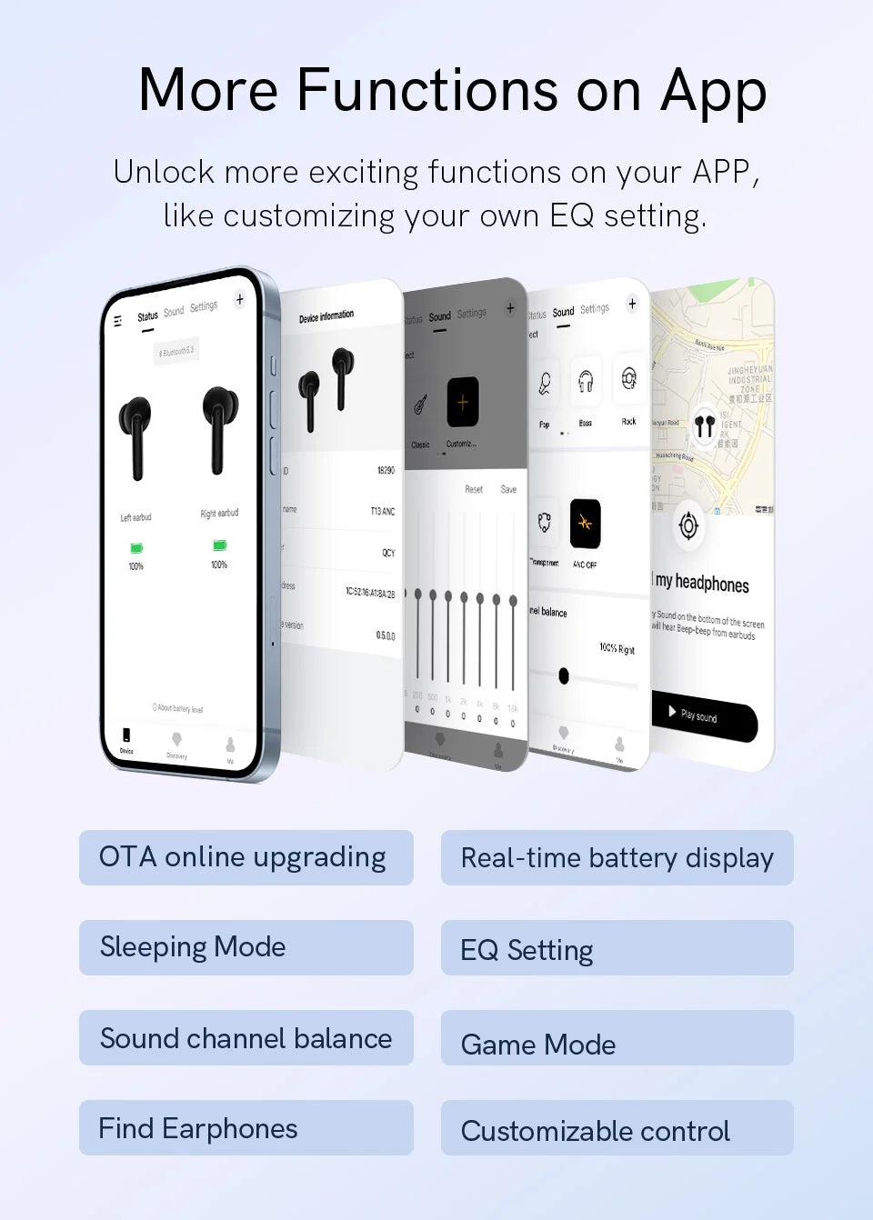 QCY T13 ANC Active Noise Cancelling Wireless Earbuds Bluetooth 5.3 Headphones 4 Mics ENC Clear Calls Earphones 30H Playtime IPX5