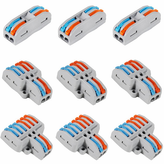 9pcs Compact Splicing Wire Connectors Assortment Pack Lever Connector Kit, Quick Wiring Connector for AWG 28-12