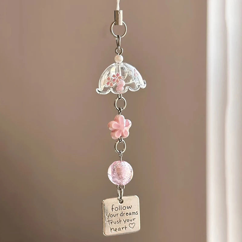 1PC Japanese Wind Bell Japan Wind Chime Handmade Glass Furin Home Spa Kitchen Office Decor Sakura Cherry Blossom Pattern Pendant