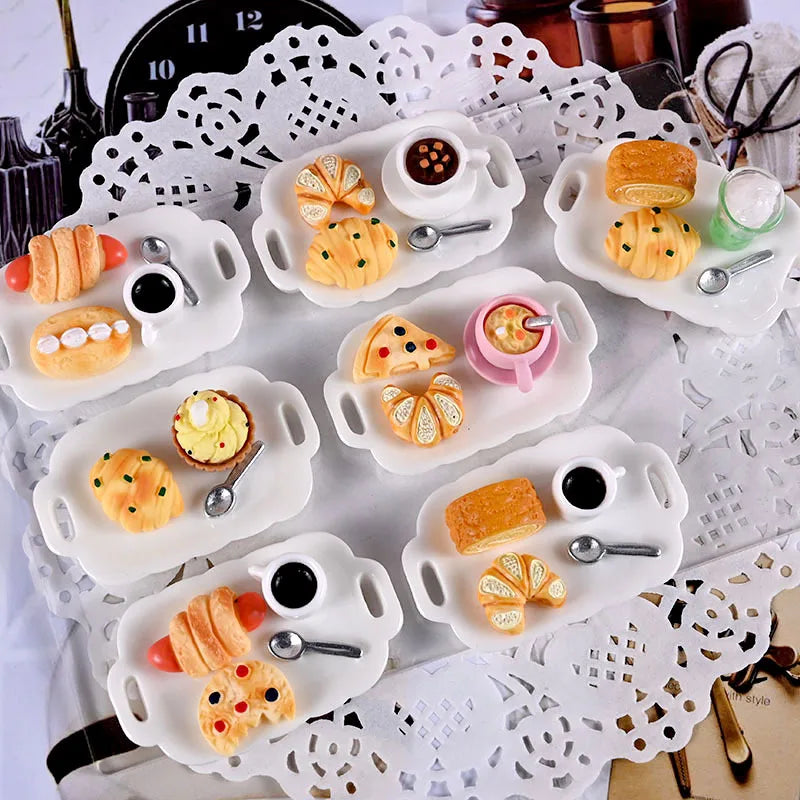 1set 1/12 Dollhouse Simulated Breakfast Afternoon Tea Set Dollhouse Mini Kitchen Food Decoration For Kid Pretend Play Toys