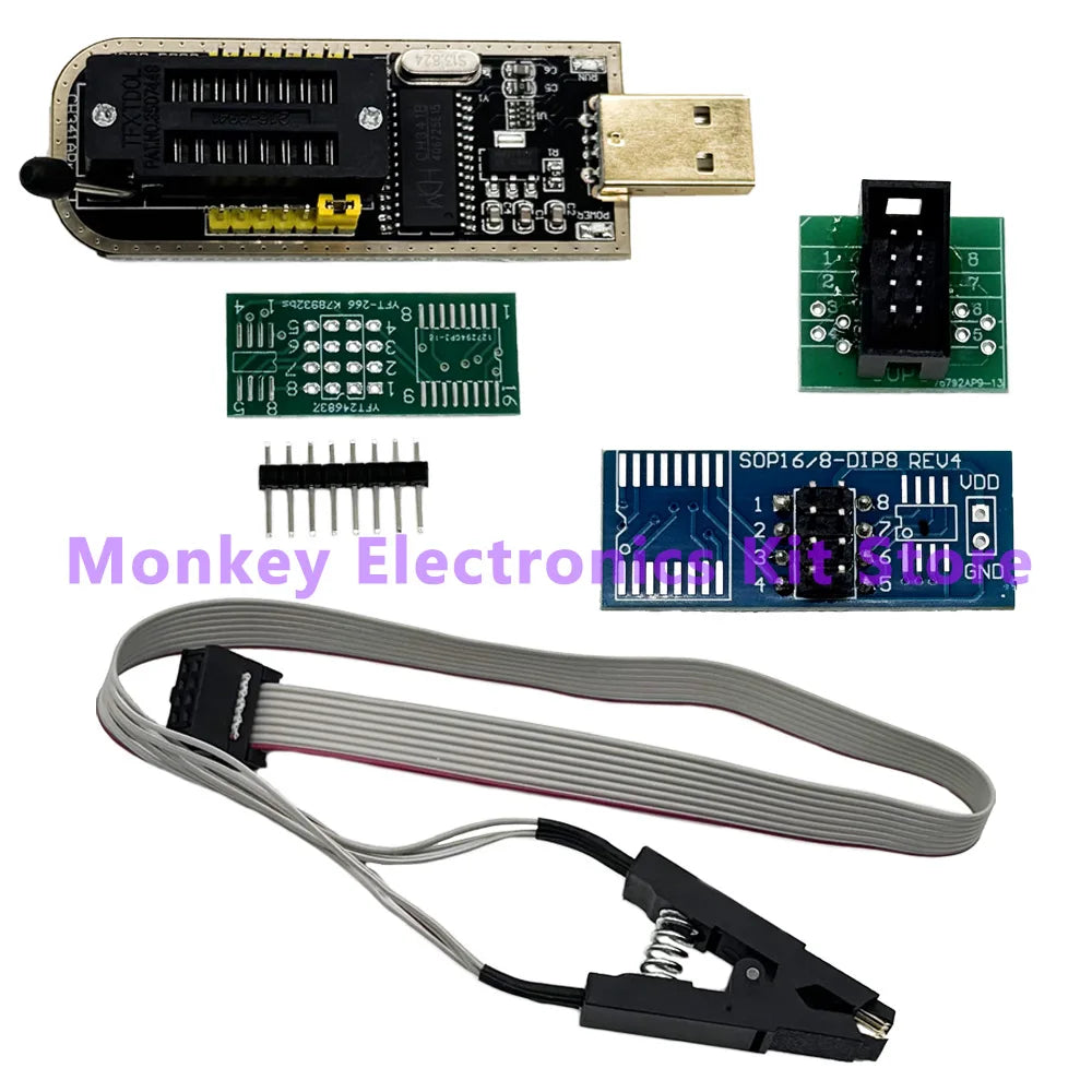 CH341A/B Programmer adapter+SOP8 clip+SOIC8 adapter with cable+1.8V adapter CH341A EEPROM Flash BIOS USB programmer ZIF adapter