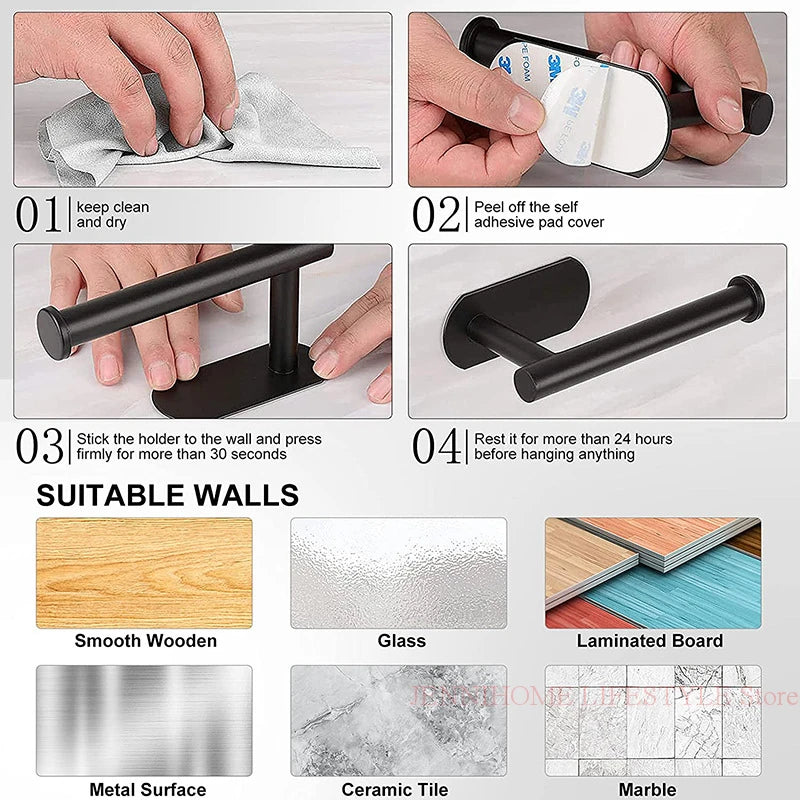No Drill Toilet Paper Holder Wall Mount Self Adhesive Stainless Steel Towel Bar Ring Tissue Roll Dispenser For Bathroom Kitchen