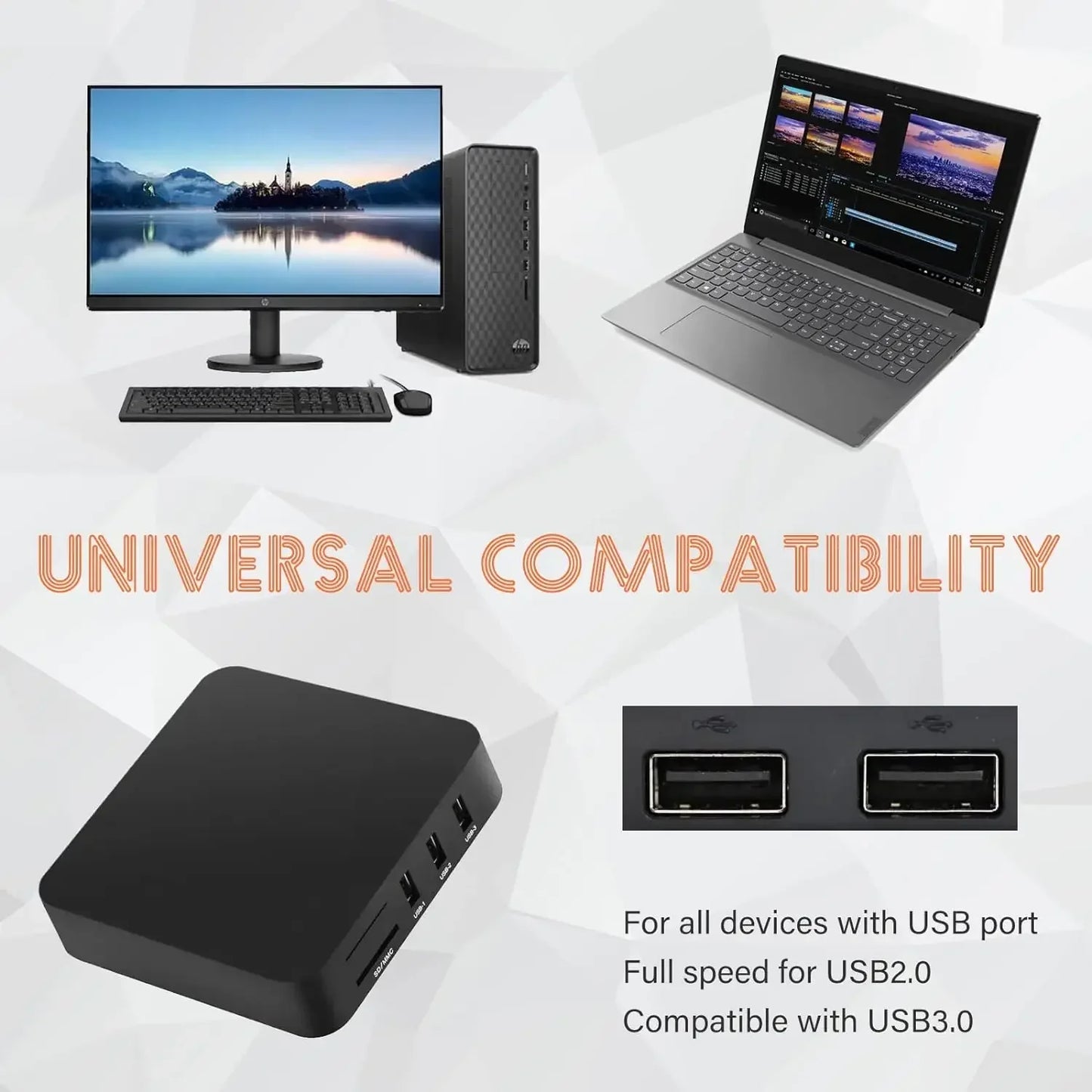 USB All-In-One Memory Card Reader External for SD SDHC Mini Micro M2 MMC XD CF Compatible with MP3 Digital Camera