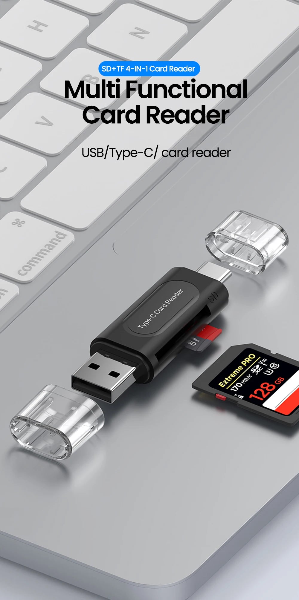 4 in 1 USB Type C Multifunction Card Reader SD TF Card Reader For IPhone15 16 PC Laptop USB2.0 Smart Storage Card Reader Adapter