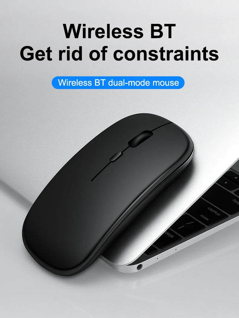 Wireless Mouse Slim Bluetooth-compatible 2.4G Computer Mice Portable Rechargeable/Battery Cordless Mouse for iPad Laptop Desktop