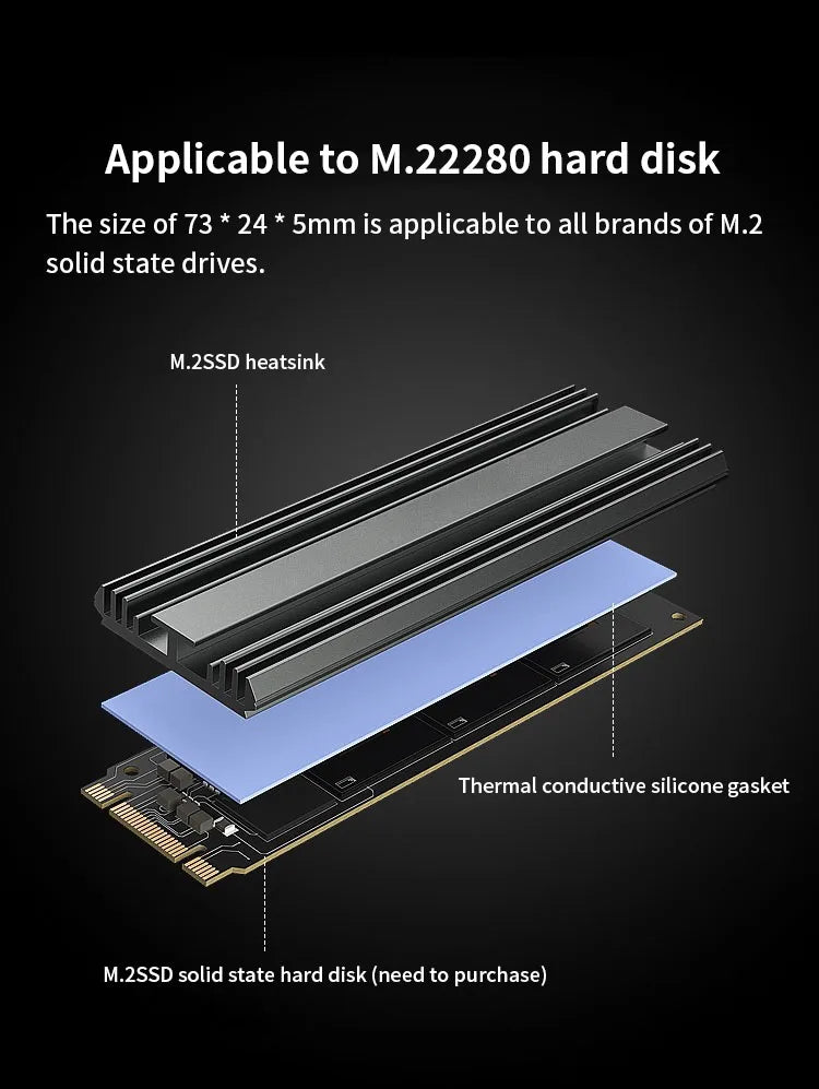 TEUCER M.2 2280 NVMe SSD Aluminum Heatsink Radiator with Thermal Pad for PS5/PC/Laptop Cooling 5mm Thickness