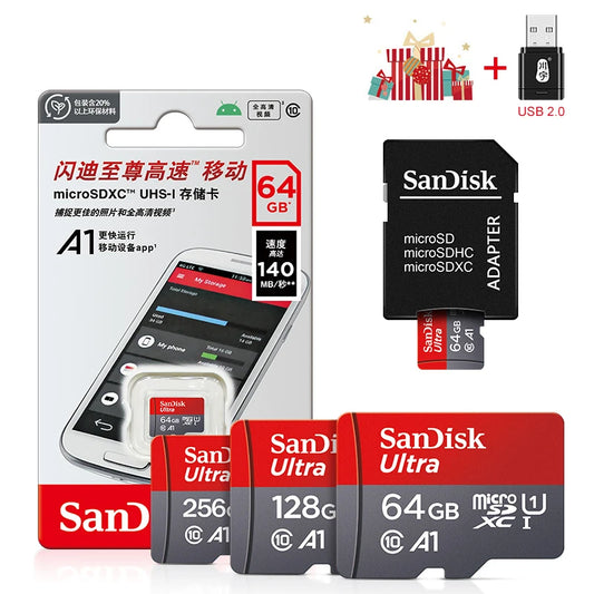 Sandisk Memory Card 256GB 128GB 64GB 32GB TF Micro SD Card Class 10 UHS-1 Flash Card Memory for Smartphone PC+Card Reader