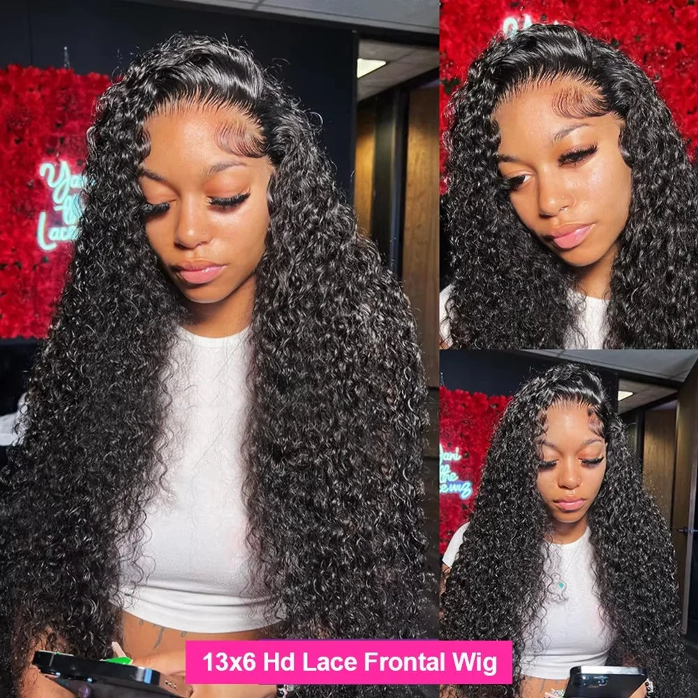 40 Inch Deep Wave Lace Front Wig for Women Human Hair 13x4 13x6 Transparent 250 Density Curly Water Wave Wig