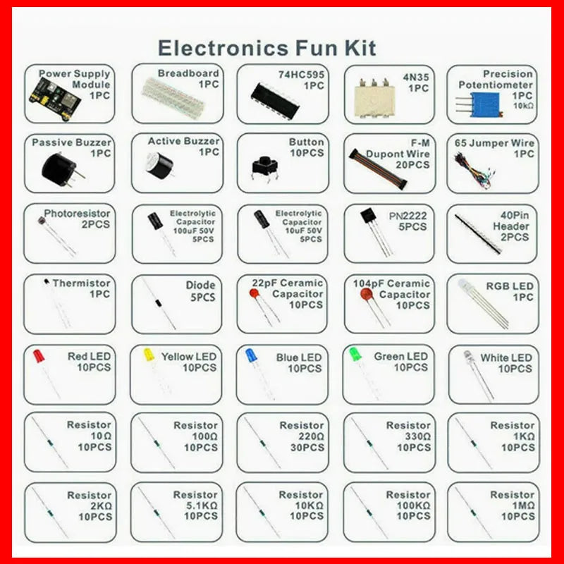Electronic Components 830 Hole-Breadboard Kit Electrolytic Capacitor Resistor LED MB-102 for UNO R3 Component Pack Beginner Kit