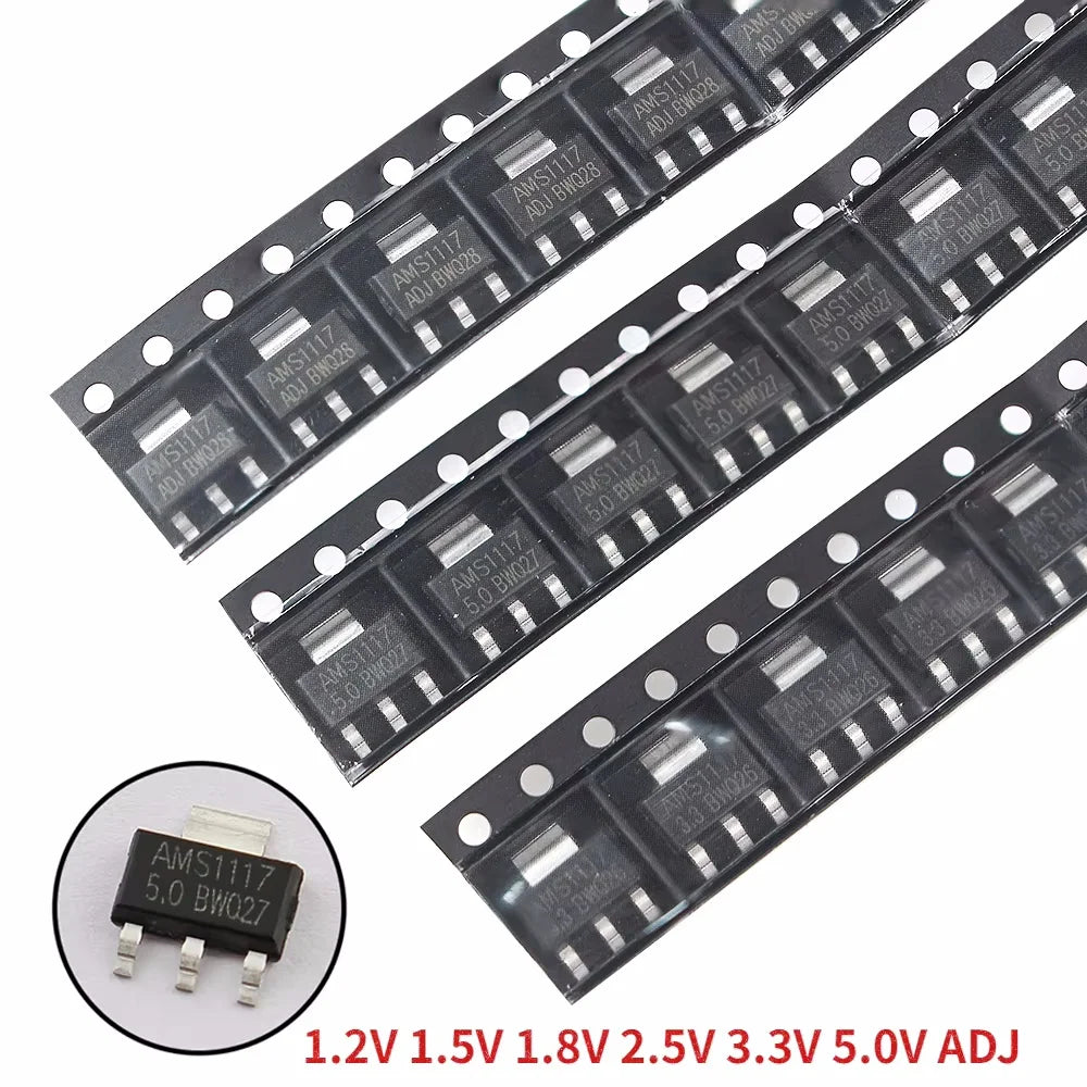 70PCS Voltage Regulator Kit AMS1117 SOT-223 AMS1117-3.3V AMS1117-ADJ AMS1117-5.0V AMS1117-2.5V AMS1117-1.8V AMS1117-1.5V 1.2V-5V
