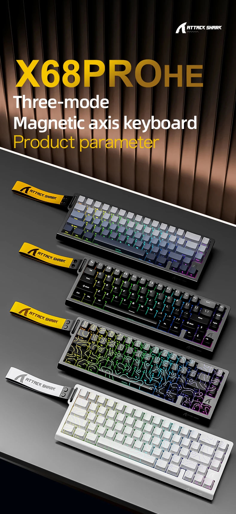 X68HE ATTACK SHARK X68PRO RGB Magnetic Mechanical Keyboard 0.01mm RT Accuracy 128K Rate 0.125ms and 8000Hz for E-sports