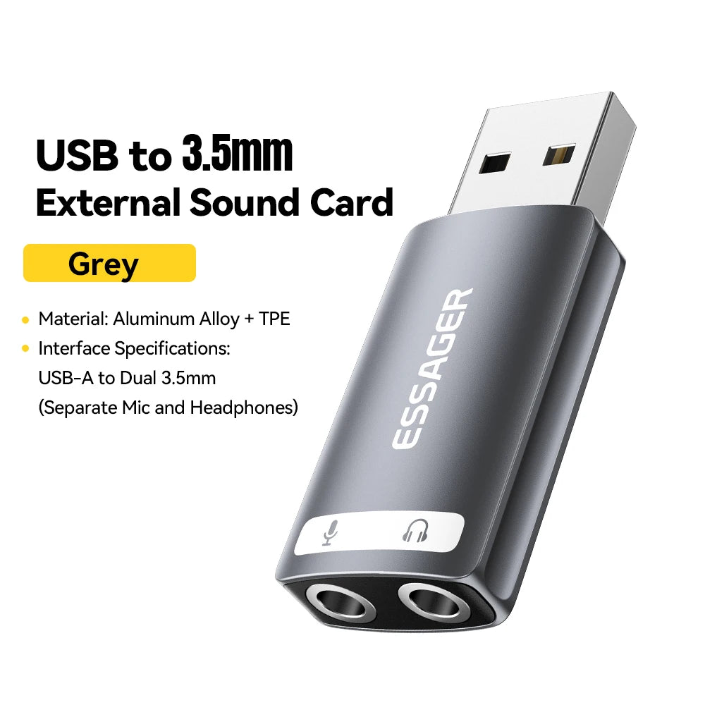 Essager External USB Sound Card To 3.5mm Mic Headphone Jack Stereo Headset Audio Microphone Adapter Speaker Interface For Laptop