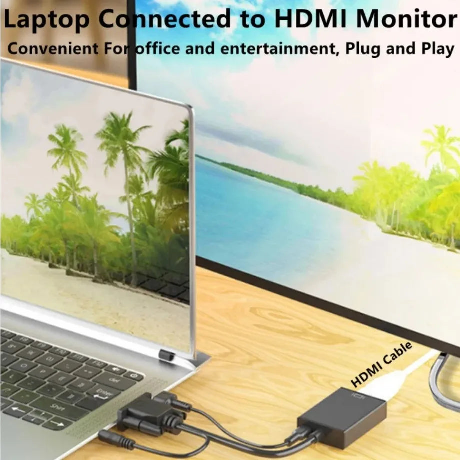 VGA to HDMI-Compatible Converter Adapter with 3.5mm Audio Video Cable VGA Input HDMI Output for Computer Laptop TV Projector