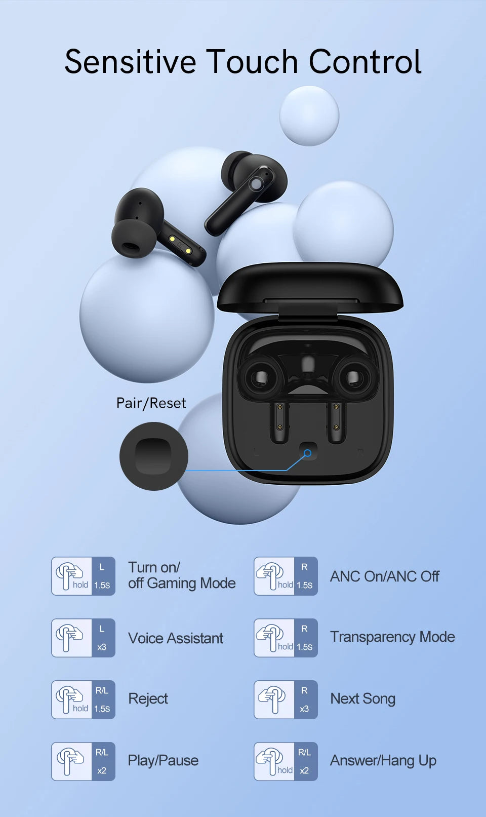 QCY T13 ANC Active Noise Cancelling Wireless Earbuds Bluetooth 5.3 Headphones 4 Mics ENC Clear Calls Earphones 30H Playtime IPX5