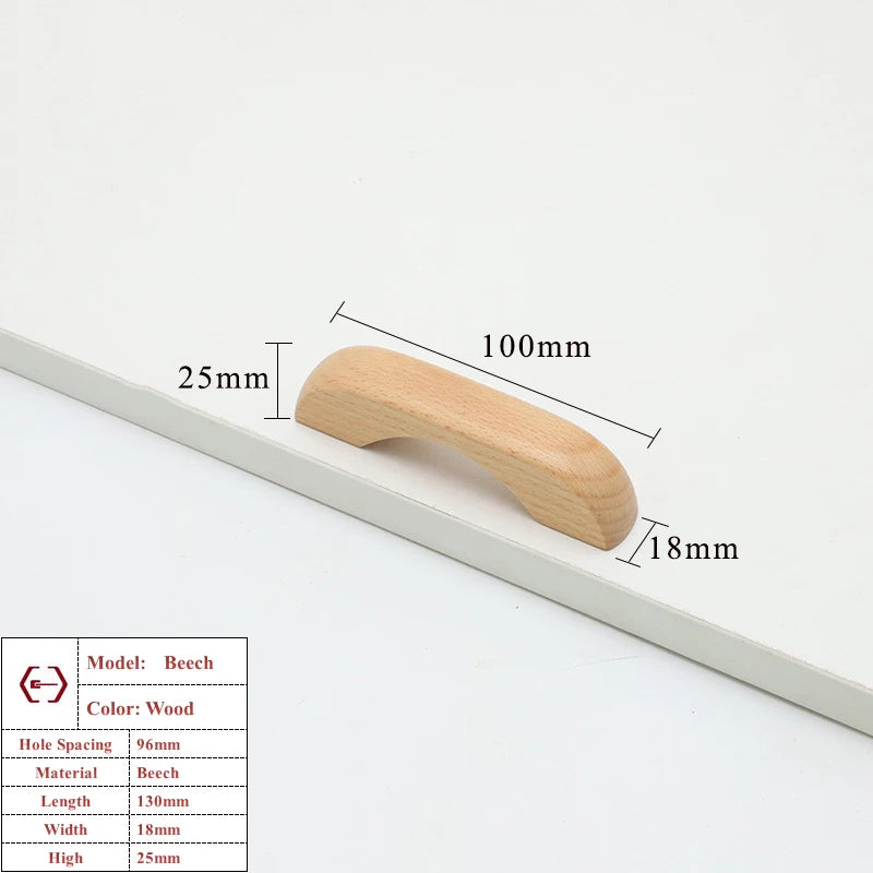 Wooden Cabinet Handles Beech Walnut Solid Wood Furniture Door Handle Kitchen Cupboard Drawer Knobs Wardrobe Hardware Pull Handle