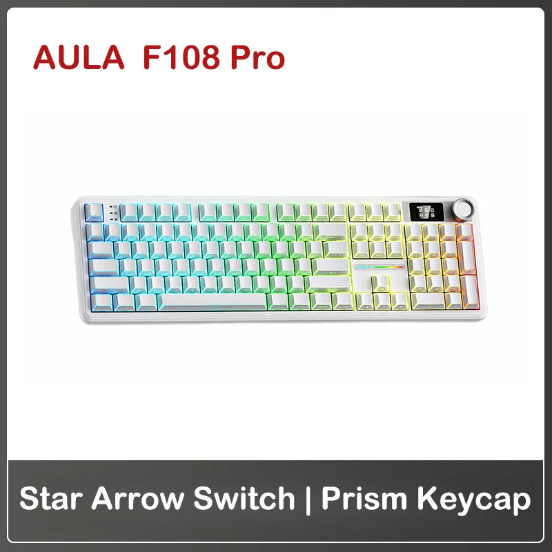 AULA F108Pro/F108 Wireless Bluetooth tri-mode connection, multi-functional display, Gasket structure, RGB lighting effects