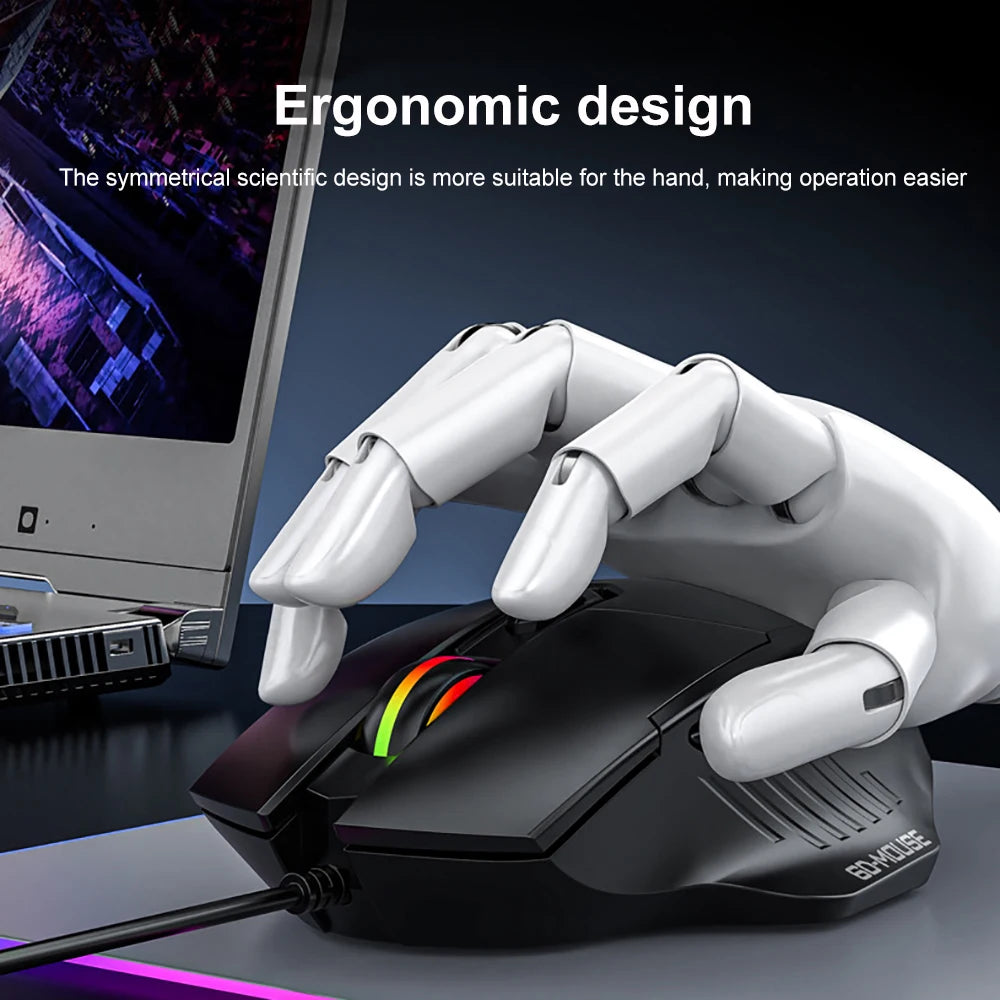 KEBIDUMEI RGB Wired Gaming Mouse 7200DPI 6-Level Adjustable 6 Buttons Ergonomic Silent Mice Plug and Play for Laptop Win MacOS
