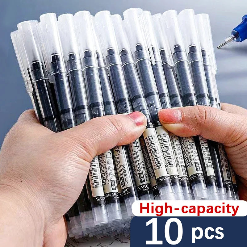 10Pcs High Quality Needle Type Gel Pens Straight Liquid Ballpoint Pen Kawaii Statio nery School Office Supplies Writing colours