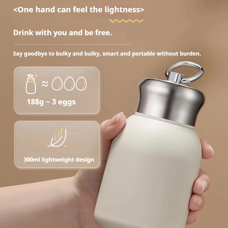 300ML Travel Water Bottle Coffee Mug Stainless Steel Vacuum Flask with Lifting Ring Mini Thermos Cup Portable Car Insulated Cup